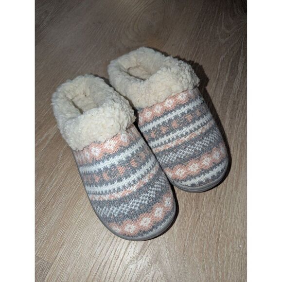 Women's Pink and Grey Cozy Slippers,House Shoes Hard Soles Sz 36 / 37 - Picture 2 of 9